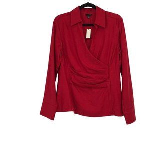 Talbots women's blouse red herringbone pattern rhinestone cuff size 10 new $79